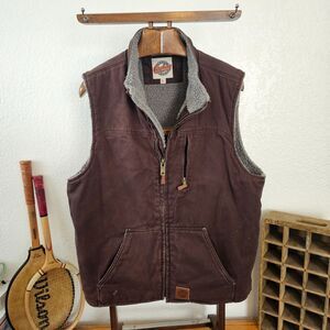 Cowboy Workwear Sherpa Lined Brown Duck Canvas Utility Vest Mens XL Western